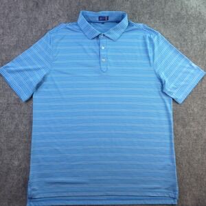 Stitch Polo XL Blue White Striped Performance Stretch Golf Short Sleeve Logo